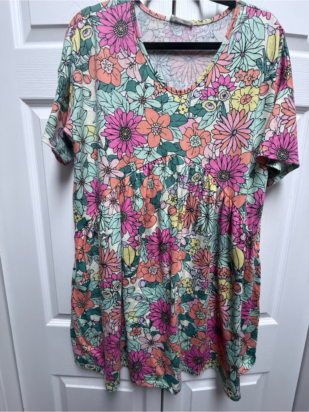 Floral V-Neck Mini Dress in Mint & Pink - Women's